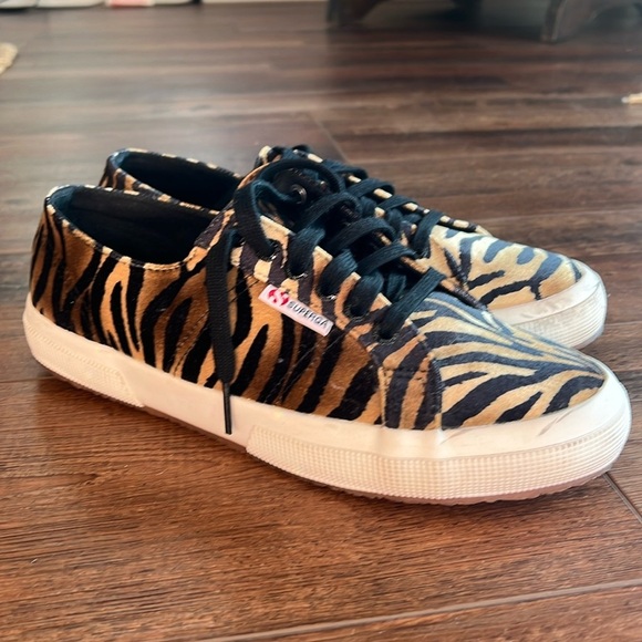 SUPERGA 2750 Fanvelw Womens Sz 8.5 Cognac Zebra Velvet Animal Print - Picture 2 of 10